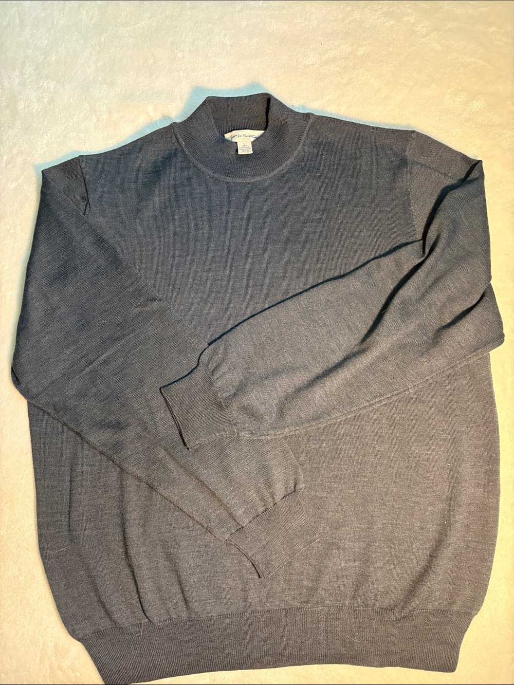John W. Nordstrom Charcoal Light Extrafine Merino Wool Mock Turtleneck Sweater L